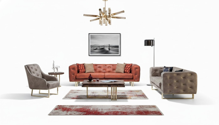 Chesterfield Colorful Couch Sofa Set Furniture Set 3+3+1 Group Textile