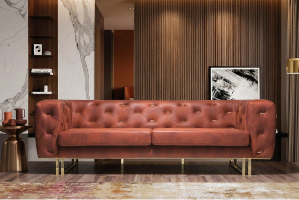 Chesterfield Textile Fabric Sofa Elegant Design Classic Furniture Brown 3 Seater