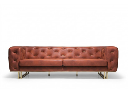 Chesterfield Textile Fabric Sofa Elegant Design Classic Furniture Brown 3 Seater