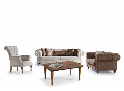 White-Brown Chesterfield Seating Group Designer Sofas Luxury Set 3+2+1