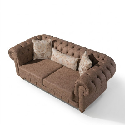 Stylish Brown Chesterfield Two-Seater Designer 2-Seater Sofa