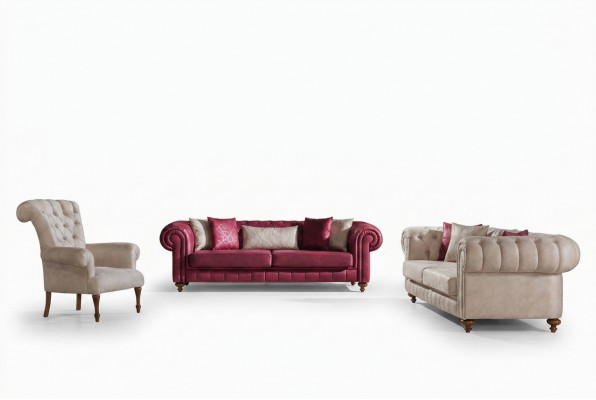 Chesterfield Sofa Couch Suite Seating Group Upholstered Living Room Set 3+3+1