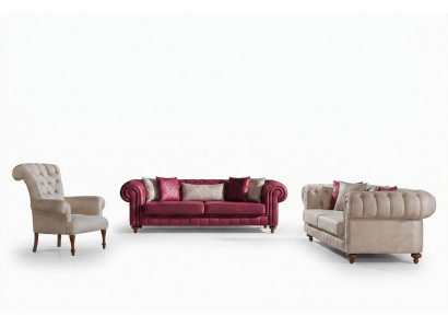Chesterfield Sofa Couch Suite Seating Group Upholstered Living Room Set 3+3+1