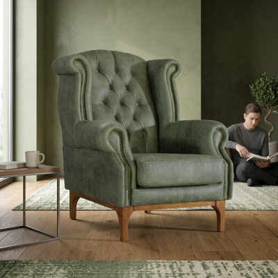 Green Chesterfield luxury armchair upholstered designer armchair