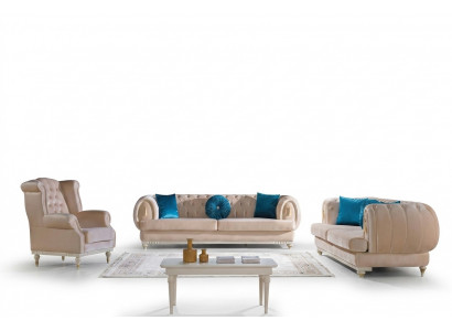 Beige sofa set 3+2+1 seater luxury upholstered couches stylish furniture