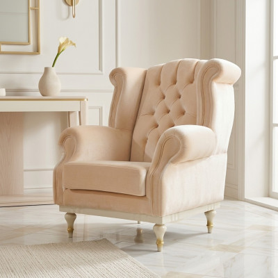 White Retro Chesterfield Armchair Single-Seat Barstool Living Room 1-Seater
