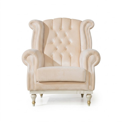 White Retro Chesterfield Armchair Single-Seat Barstool Living Room 1-Seater