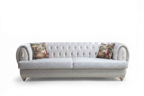 White Chesterfield Three-Seater Modern Sofa Stylish Living Room Couch