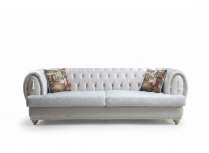 White Chesterfield Three-Seater Modern Sofa Stylish Living Room Couch