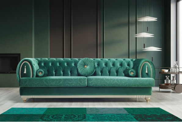 Modern sofa 3-seater green sofa luxurious living room couch wooden frame