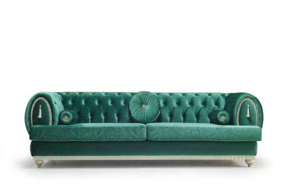 Modern sofa 3-seater green sofa luxurious living room couch wooden frame