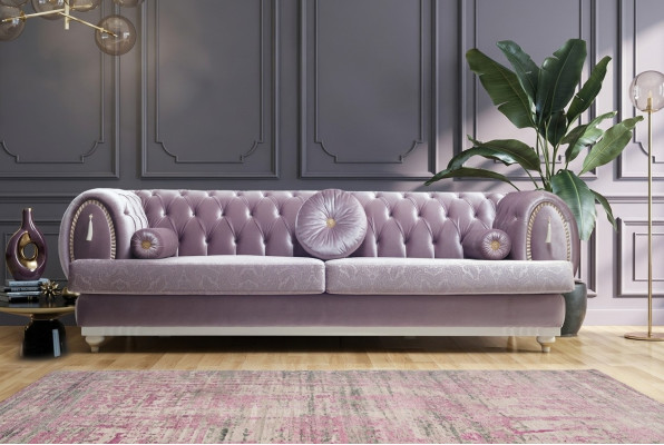 Lila Chesterfield Three-Seater Designer 3-Seater Upholstered Sofas Wooden Frame
