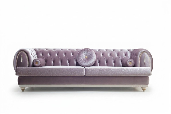 Lila Chesterfield Three-Seater Designer 3-Seater Upholstered Sofas Wooden Frame