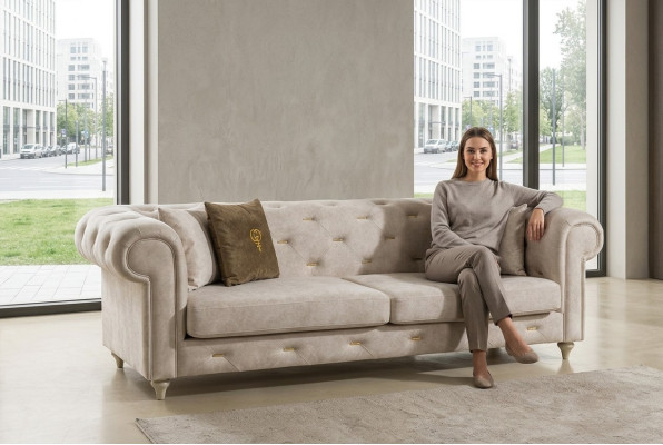 White 2-Seater Designer Chesterfield Sofa Luxury Living Room 2-Seater Couch