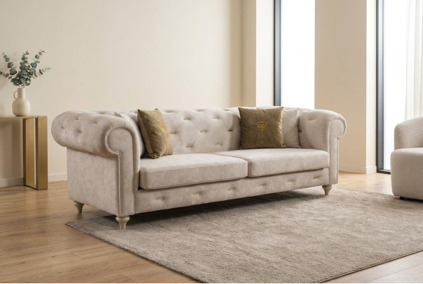 White 2-Seater Designer Chesterfield Sofa Luxury Living Room 2-Seater Couch