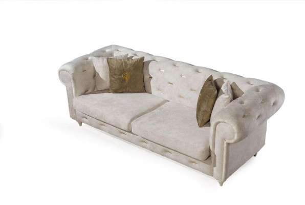 White 2-Seater Designer Chesterfield Sofa Luxury Living Room 2-Seater Couch