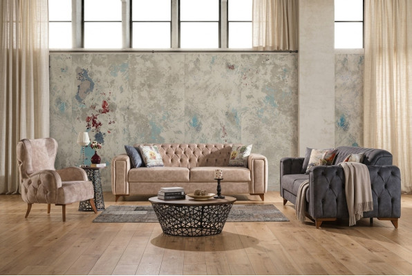 Chesterfield Sofa Set Couch Set Upholstered Furniture Set 3+3+1 Couches Seating Group