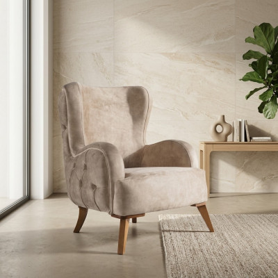 Textile Upholstered Armchair Couch Sofa Seat Luxury Colorful Relax Beige Chesterfield New