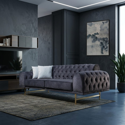 Blue three-seater luxury 3-seater couch living room 3-piece upholstered sofas