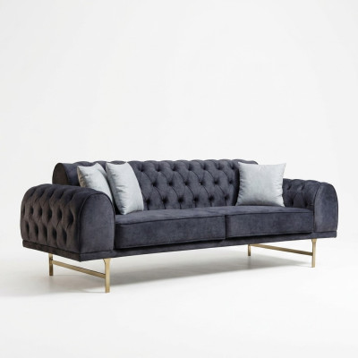 Blue three-seater luxury 3-seater couch living room 3-piece upholstered sofas
