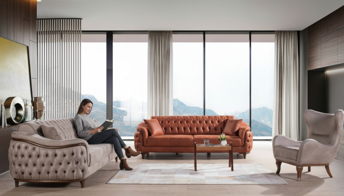 Sofa Set Complete Sofa Suite Sofa Armchair Orange 3+3+1 Seat Furniture