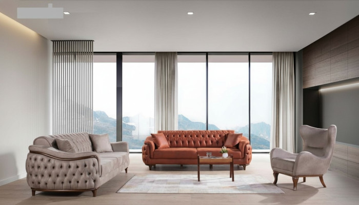 Sofa Set Complete Sofa Suite Sofa Armchair Orange 3+3+1 Seat Furniture