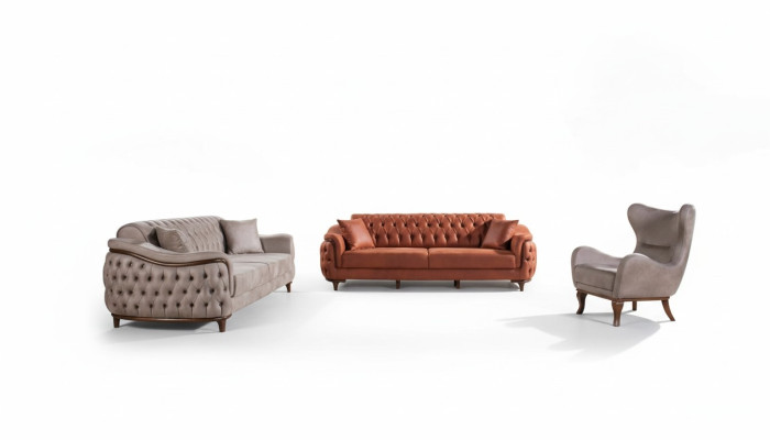 Sofa Set Complete Sofa Suite Sofa Armchair Orange 3+3+1 Seat Furniture