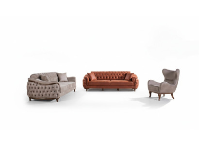 Sofa Set Complete Sofa Suite Sofa Armchair Orange 3+3+1 Seat Furniture