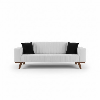 Modern upholstered couch, three-seater sofa, furniture, white velvet fabric
