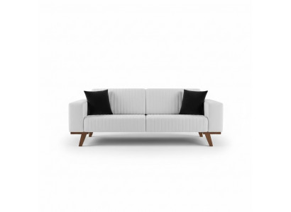 Modern upholstered couch, three-seater sofa, furniture, white velvet fabric