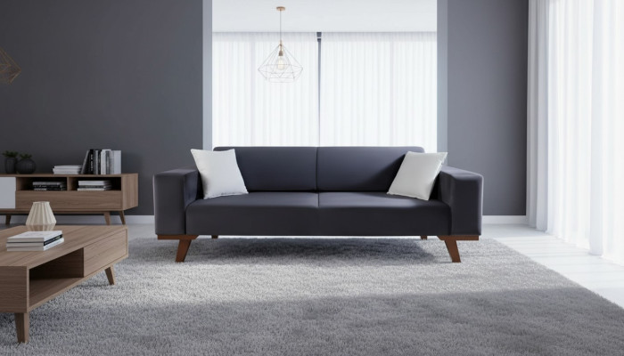 Black Sofa 3-Seater Upholstered Couch Living Room Wood Furniture