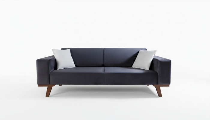 Black Sofa 3-Seater Upholstered Couch Living Room Wood Furniture