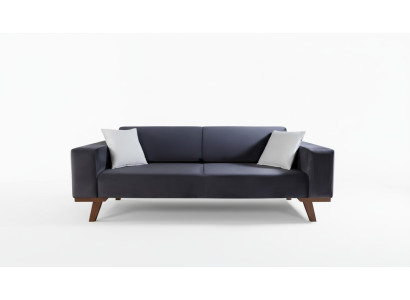 Black Sofa 3-Seater Upholstered Couch Living Room Wood Furniture