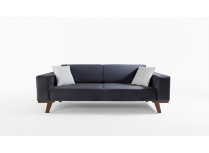 Black Sofa 3-Seater Upholstered Couch Living Room Wood Furniture