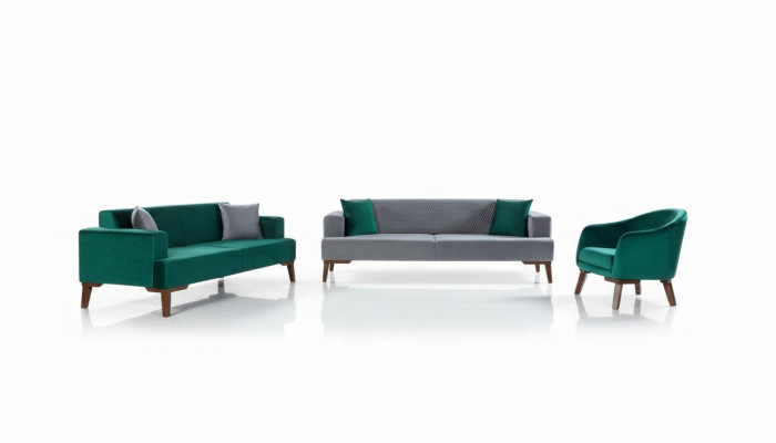 Sofa set 3+3+1 seater designer living landscape gray turquoise green