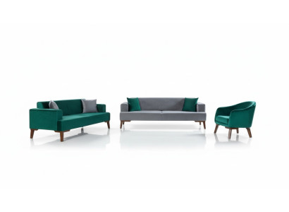 Sofa set 3+3+1 seater designer living landscape gray turquoise green