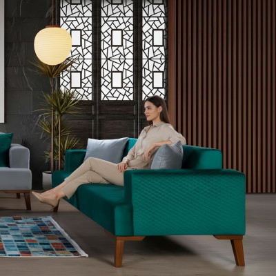 Elegant turquoise couch three-seater sofa living room seating furniture velvet