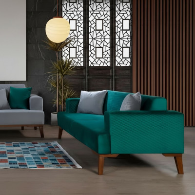 Elegant turquoise couch three-seater sofa living room seating furniture velvet
