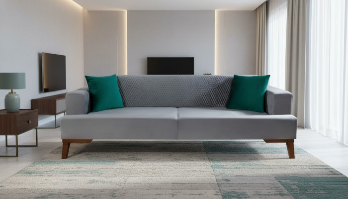 Elegant gray couch three-seater sofa living room seating furniture velvet