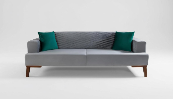 Elegant gray couch three-seater sofa living room seating furniture velvet