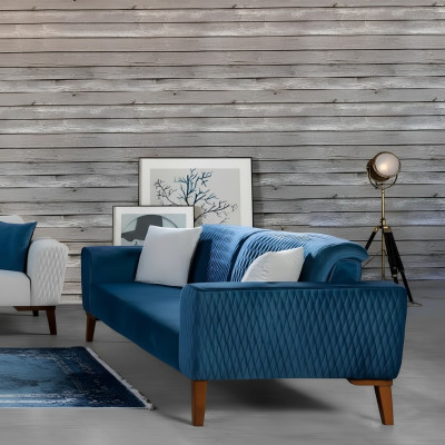 Blue couch three-seater sofa elegant seating furniture living room velvet