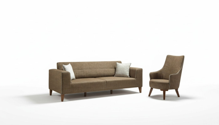 3+1 Seat Upholstered Sofa Set Upholstered Furniture Brown Fabric