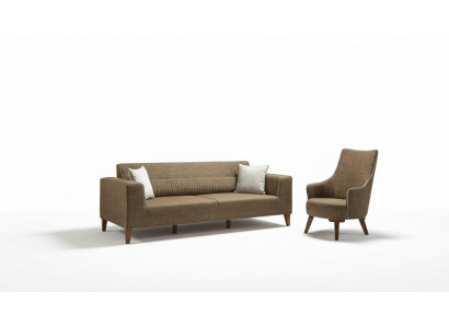3+1 Seat Upholstered Sofa Set Upholstered Furniture Brown Fabric