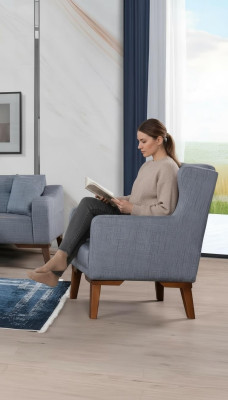 Luxury Armchair Recliner Living Room Wood Gray Furniture