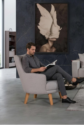 Design Armchair 1-Seater Modern Comfortable Recliner Chair Wood Grey Furniture