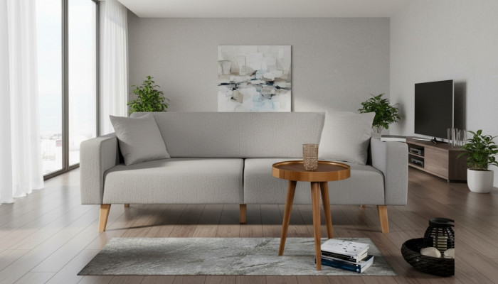 Living room couch three-seater sofa 3 seat upholstery fabric gray furniture