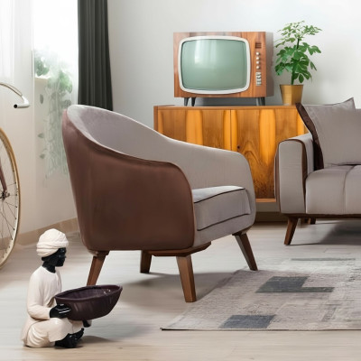 Armchair Single-Seater Textile Living Room Lounge Design Furniture Color Gray