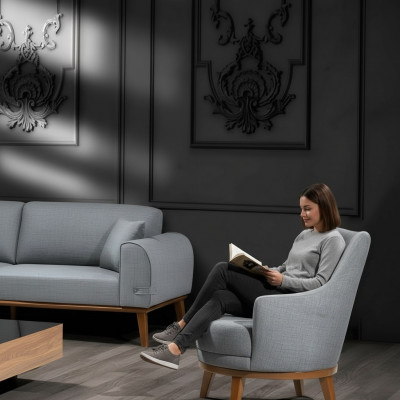 Armchair 1-seater living room recliner single-seater wood textile fabric