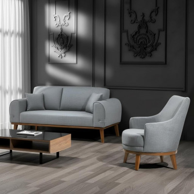 Armchair 1-seater living room recliner single-seater wood textile fabric