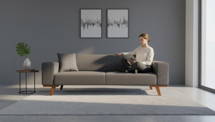 Black Sofa 3-Seater Textile Couch Three-Seater Upholstered Furniture